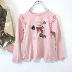メゾピアノ　ピンク　くま　刺繍　フリル　長袖tシャツ
