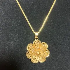 純金鍍金24KGP刻印入り フラワーモチーフ ネックレス