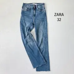 ザラ ZARA スキニーデニム　サイズ32 ブルー 切りっぱなし 裾フレア