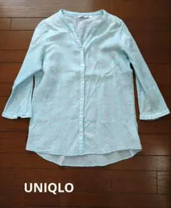 UNIQLO ユニクロ　水色 花柄 五分袖シャツ　綿100%