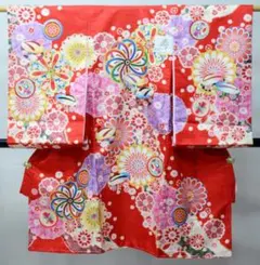 お宮参り 産着 女児 合繊 のしめ 金刺繍 綸子地 赤色 豪華絢爛 ねじり梅