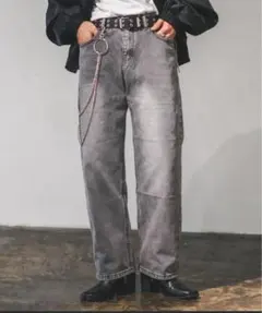 ワイドストレートヴィンテージウォッシュデニムパンツ