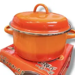 新品　ホーロー鍋　オレンジ　直火　もち　焼き芋　 キャンプ　アウトドアのサムネイル