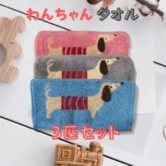 かわいいドッグ柄タオル　3種セット　　ハンドタオル 子供フェイスタオル　7858