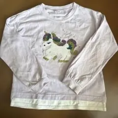 ユニコーンスパンコール　長袖カットソー 110 ラベンダー　レイヤー　重ね着風