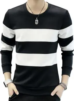 メンズ 長袖 シンプル ボーダー Tシャツ カットソー Mサイズ