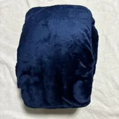 ネイビー フリース毛布 リブ編み