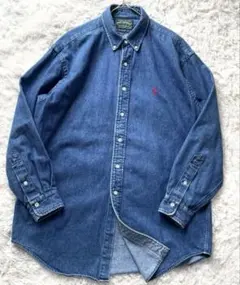 ラルフローレン ポロカントリー　デニムシャツ M 赤ポニー刺繡　美品
