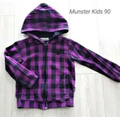【インポート】Munster Kids チェック柄 ジップパーカー 90 紫