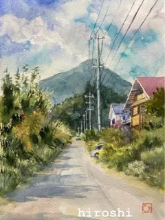 田園風景 水彩画 木製フレーム付き 田園風景 水彩画 木製フレーム付き