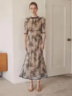 花柄リボンパフスリーブマーメイドワンピースドレス結婚式二次会成人式パーティー