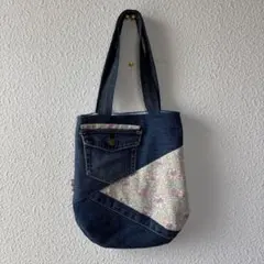 デニム花柄トートバッグ