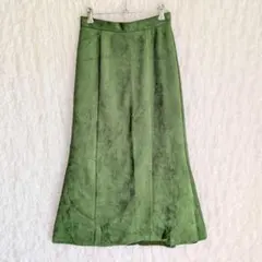 ジーナシス ロングスカート グリーン ウエストゴム スエード調 Ｍ 大人可愛い
