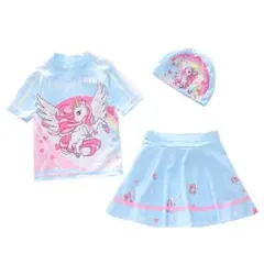 【24年最新デザイン】子ども水着三点セット　女の子　セパレート式　ユニコーン