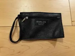 【美品】MARLON 本革 レザー ポーチ ストラップ付 黒 イタリア製