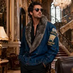 【極美品】80s 90s 豪華刺繍デニムジャケットXL 裏ボア襟