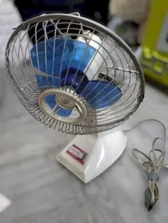 ホリエ レトロ卓上扇風機 本体 ブルー羽根 昭和金属製ガード高さ