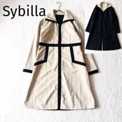 【美品】 シビラ 撥水リバーシブルロングコート L ベージュ ブラック