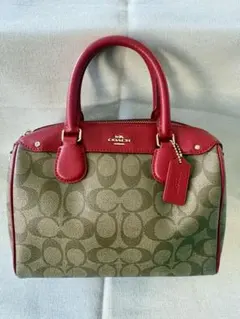 COACH 2way ハンドバッグ オリーブグリーン/レッド