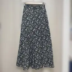 レディース ガウチョパンツ 花柄 ブラック