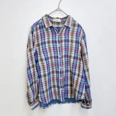 ゴールデンベア チェック柄 シャツ 襟付き 長袖 M 青紫 綿 ネルシャツのサムネイル
