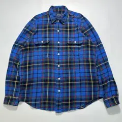ラルフローレン ヘビーネルシャツ 裾ポニー XL 青チェック チンスト 7439