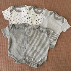 未使用 綿100% グレー系ボディスーツ5枚セット（50〜55）