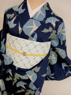 超美品　綿　コーマ　本染浴衣　浴衣　夏物　155裄63 濃紺　白　桔梗 超美品 綿 コーマ 本染浴衣 浴衣 夏物 155裄63 濃紺 白 桔梗 - メルカリ