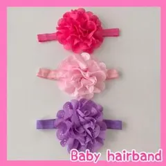 ヘアバンド① ビビッドピンク　花かんむり　ベビードレス　カチューシャ　韓国子供服