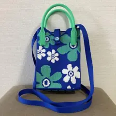 レトロ花柄ショルダーバッグ 青色