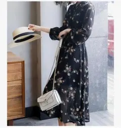 ワンピース 花柄 レディース シフォン 長袖 おしゃれ 体型カバー きれいめ