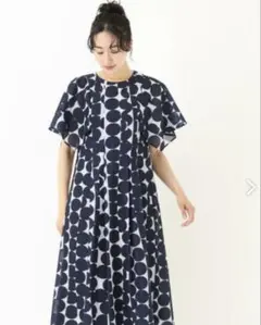 美品】ヒロココシノ ドレープワンピース フレンチスリーブ 膝下丈 40 L