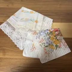 【まとめ売り】花柄ハンカチ 2枚セット チューリップ柄＆ブーケ柄
