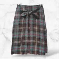 【THE SHOP OZOC】チェック柄スカート リボン ひざ丈(38/M)総柄