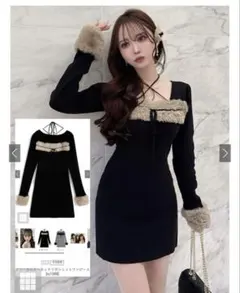 ファーホルターネックリボンニットワンピース ru1388 GRL ブラック S