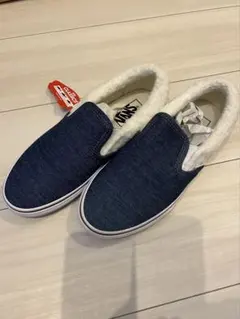 値下げ⭐︎２４センチ　Vans デニムブルー ファー付きスリッポン