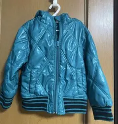 ターコイズ キルティングジャケット フード付き