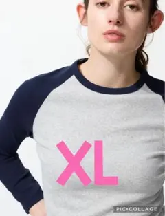 新品未使用【XL 】UNIQLOソフトリブTシャツ　ラグランNAVY