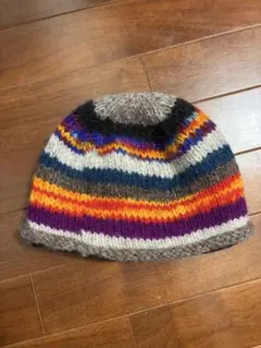 多色ストライプニット帽　ユニセックス