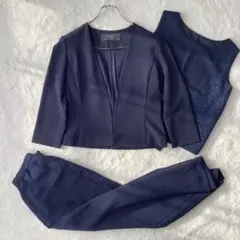 【美品】BEAMS ノーカラー　スリーピース セットアップ　スーツ　ネイビー
