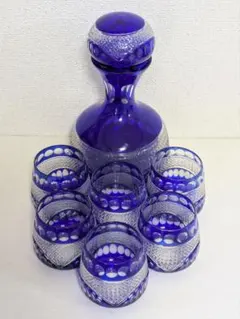 切子　コバルトブルー　デキャンタ1本&グラス6個セット　未使用品