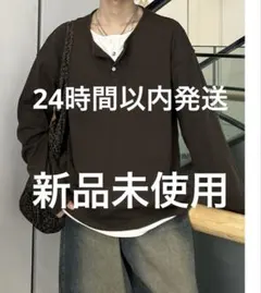 フェイク2ピースロングTシャツ WG0004 ロンT メンズ　ポロ　ブラウン