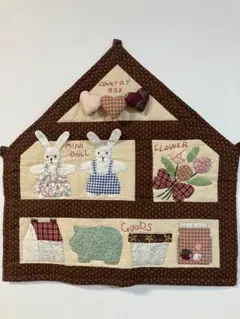 ハンドメイド　タペストリー　カントリー　ドール　ハウス　うさぎ　花束