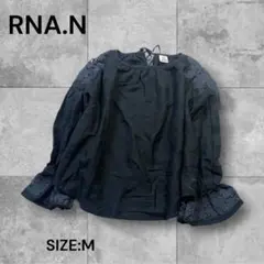 e1606☆RNA.N 黒 レース装飾 麻入りフリルブラウス Mサイズ
