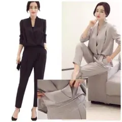 オールインワン パンツドレス ブラック ベージュ パーティードレス 結婚式