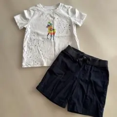 ラルフローレン ホワイトTシャツとネイビーショートパンツセット90cm