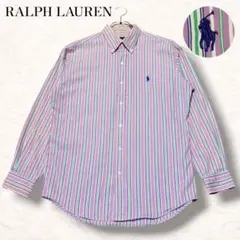 90s y2k ラルフローレン BDシャツ ストライプ ポニー マルチカラー