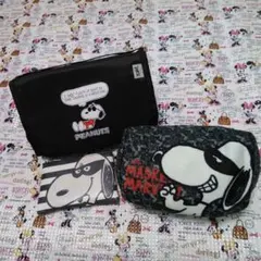 PEANUTSの黒地にのサングラスのSNOOPYの物入&布地のポーチ&小銭入れ