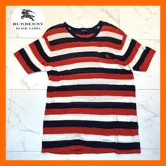 BURBERRY BLACK LABEL 麻100％ ボーダーニット Lサイズ