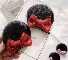 耳型 ヘアピン 赤 ディズニー ミニー ベビー リボン付 カチューシャ